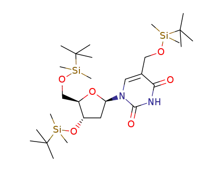 Molecular Structure of 1210427-80-7 (3',5'-Bis-O-[(1,1-diMethylethyl)diMethylsilyl]-α-[[(1,1-diMethylethyl)diMethylsilyl]oxy]thyMidine)