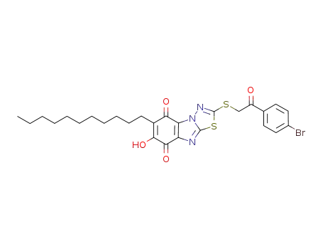 Molecular Structure of 1220688-00-5 (7-hydroxy-2-(p-bromophenacylsulfanyl)-6-undecyl[1,3,4]thiadiazolo[3,2-a]benzimidazole-5,8-dione)