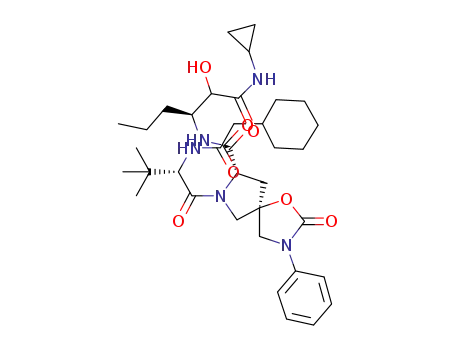 Molecular Structure of 1053230-85-5 ((5R,8S)-7-((S)-2-(2-cyclohexylacetamido)-3,3-dimethylbutanoyl)-N-((3S)-1-(cyclopropylamino)-2-hydroxy-1-oxohexan-3-yl)-2-oxo-3-phenyl-1-oxa-3,7-diazaspiro[4.4]nonane-8-carboxamide)