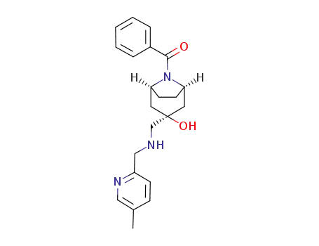 Molecular Structure of 1251052-84-2 (8-benzoyl-3-[[[(5-methylpyridin-2-yl)methyl]amino]methyl]-8-azabicyclo[3.2.1]octan-3-ol)