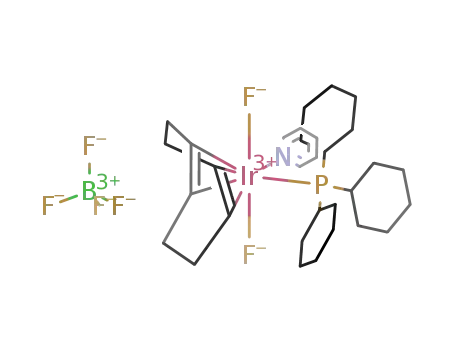 Molecular Structure of 1239599-42-8 ((tricyclohexylphosphine)(cycloocta-1,5-diene)(pyridine)iridiumdifluoride tetrafluoroborate)