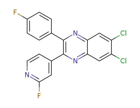 Molecular Structure of 1207531-78-9 (6,7-dichloro-2-(4-fluorophenyl)-3-(2-fluoropyridin-4-yl)quinoxaline)