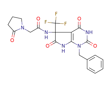 Molecular Structure of 1219582-62-3 (N-{1-benzyl-2,4,6-trioxo-5-trifluoromethyl-2,3,4,5,6,7-hexahydro-1H-pyrrolo[2,3-d]pyrimidin-5-yl}-2-(2-oxopyrrolidin-1-yl)acetamide)