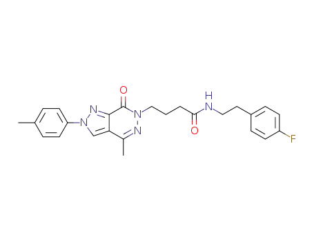 Molecular Structure of 1841464-21-8 (N-(4-fluorophenethyl)-4-(4-methyl-7-oxo-2-(p-tolyl)-2H-pyrazolo[3,4-d]pyridazin-6(7H)-yl)butanamide)