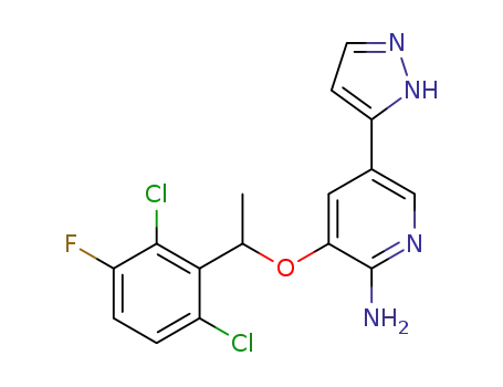Molecular Structure of 1331786-30-1 (3-(1-(2,6-dichloro-3-fluorophenyl)ethoxy)-5-(1H-pyrazol-5-yl)pyridin-2-amine)