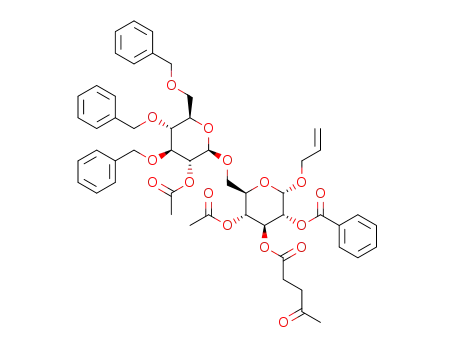 Molecular Structure of 1351219-37-8 (allyl 2-O-acetyl-3,4,6-tri-O-benzyl-β-D-glucopyranosyl-(1->6)-4-O-acetyl-2-O-benzoyl-3-O-levulinoyl-α-D-glucopyranoside)