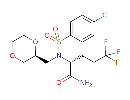 Molecular Structure of 1346262-49-4 ((R)-2-{N-[((S)-1,4-dioxan-2-yl)methyl]-4-chlorophenylsulfonamido}-5,5,5-trifluoropentanamide)