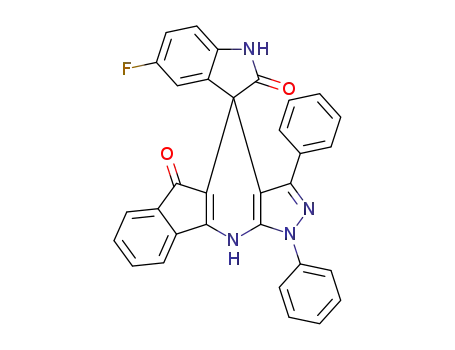 Molecular Structure of 1315268-71-3 (5'-fluoro-1,3-diphenyl-1H-spiro[indeno[1,2-b]pyrazolo[4,3-e]pyridine-4,3'-indoline]-2',5(10H)-dione)
