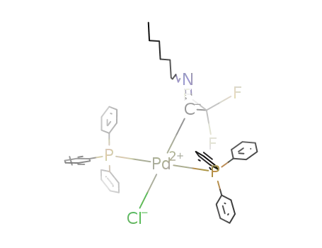 Molecular Structure of 1352411-02-9 (PdCl(η1-C(CF3)N(n-C6H13))(triphenylphosphine)2)