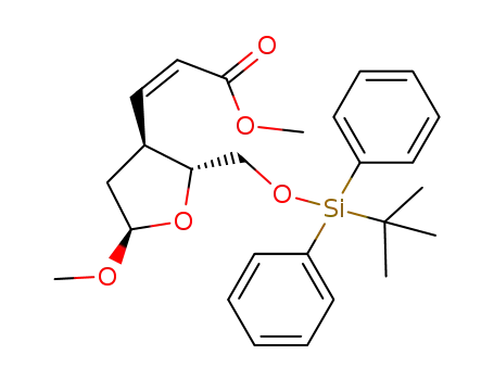 Molecular Structure of 1403352-78-2 ((Z)-3-[(2R,3S,5R)-2-(tert-butyldiphenylsilanyloxymethyl)-5-methoxytetrahydrofuran-3-yl]acrylic acid methyl ester)