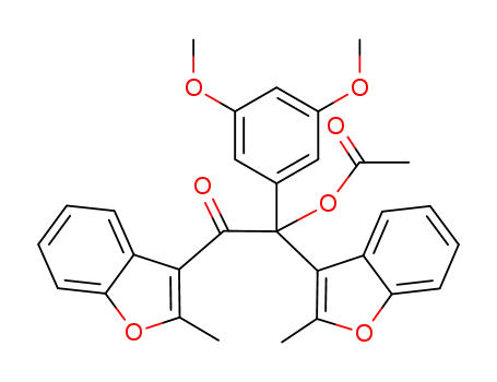 Molecular Structure of 1374410-75-9 (1-(3,5-dimethoxyphenyl)-1,2-bis(2-methylbenzofuran-3-yl)-2-oxoethyl acetate)