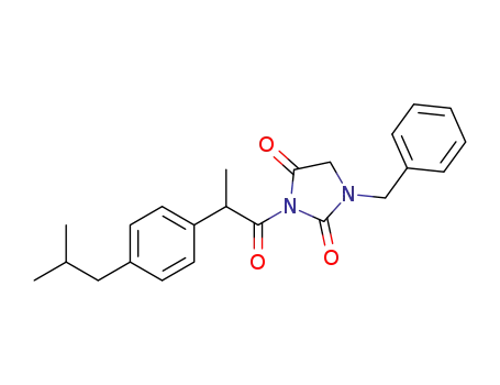 Molecular Structure of 1357113-63-3 (1-benzyl-3-(2-(4-isobutylphenyl)propanoyl)imidazolidine-2,4-dione)