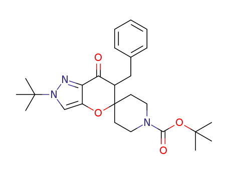 Molecular Structure of 1374202-79-5 (tert-butyl 6'-benzyl-N-tert-butyl-7'-oxo-6',7'-dihydro-2'H-spiro[piperidine-4,5'-pyrano[3,2-c]pyrazole]-1-carboxylate)