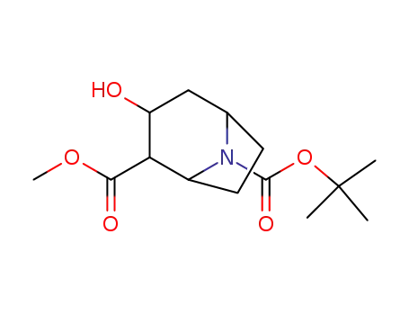 Molecular Structure of 1366053-46-4 (endo-3-hydroxy-8-azabicyclo[3.2.1]octane-2,8-dicarboxylic acid 8-tert-butyl ester exo-2-methyl ester)