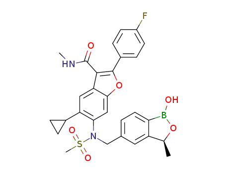 5-cyclopropyl-2-(4-fluorophenyl)-6-[{[(3S)-1-hydroxy-3-methyl-1,3-dihydro-2,1-benzoxaborol-5-yl]methyl}(methylsulfonyl)amino]-N-methyl-1-benzofuran-3-carboxamide