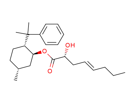 Molecular Structure of 100020-76-6 ((1S,2R,5R,2'S)-5-methyl-2-(1-methyl-1-phenylethyl)cyclohexyl 2-hydroxy-4-octenoate)