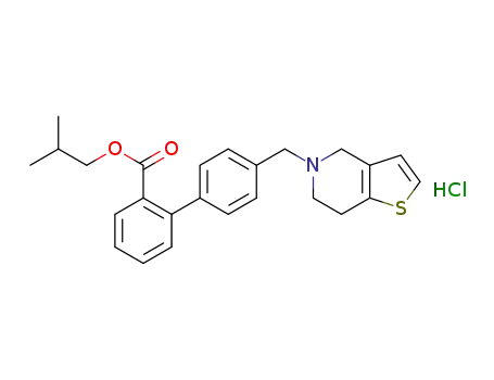 Molecular Structure of 1329559-00-3 (4'-(6,7-dihydro-4H-thieno[3,2-c]pyridin-5-ylmethyl)biphenyl-2-carboxylic acid isobutyl ester hydrochloride)