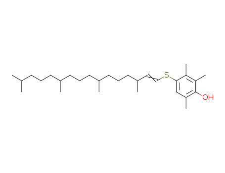 Molecular Structure of 101836-32-2 (2,3,6-Trimethyl-4-((E)-3,7,11,15-tetramethyl-hexadec-1-enylsulfanyl)-phenol)
