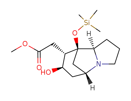 Molecular Structure of 94707-76-3 (((1R,6R,7S,8S,9R)-9-Hydroxy-7-trimethylsilanyloxy-2-aza-tricyclo[5.3.1.0<sup>2,6</sup>]undec-8-yl)-acetic acid methyl ester)