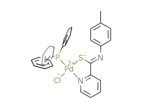 Molecular Structure of 1372812-01-5 ([Pd(Cl)(κ2-S,N-C6H4CS=N-(4-MePh)(PPh3)])