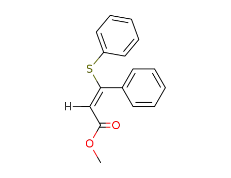 Molecular Structure of 34875-13-3 (2-Propenoic acid, 3-phenyl-3-(phenylthio)-, methyl ester, (E)-)