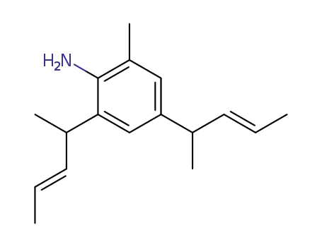 Molecular Structure of 83191-36-0 (Benzenamine, 2-methyl-4,6-bis(1-methyl-2-butenyl)-)