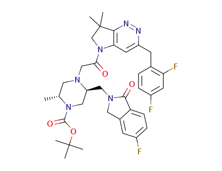 (2R,5S)-4-{2-[3-(2,4-difluoro-benzyl)-7,7-dimethyl-6,7-dihydro-pyrrolo[3,2-c]pyridazin-5-yl]-2-oxo-ethyl}-5-(5-fluoro-1-oxo-1,3-dihydro-isoindol-2-ylmethyl)-2-methyl-piperazine-1-carboxylic acid tert-butyl ester