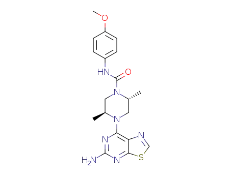 Molecular Structure of 1435953-57-3 ((2R,5S)-4-(5-aminothiazolo[5,4-d]-pyrimidin-7-yl)-N-(4-methoxyphenyl)-2,5-dimethylpiperazine-1-carboxamide)