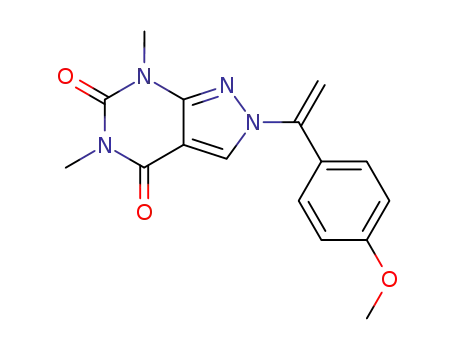 Molecular Structure of 62925-63-7 (2H-Pyrazolo[3,4-d]pyrimidine-4,6(5H,7H)-dione,
2-[1-(4-methoxyphenyl)ethenyl]-5,7-dimethyl-)