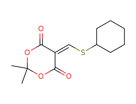 Molecular Structure of 128889-76-9 (5-[(CYCLOHEXYLSULFANYL)METHYLENE]-2,2-DIMETHYL-1,3-DIOXANE-4,6-DIONE)
