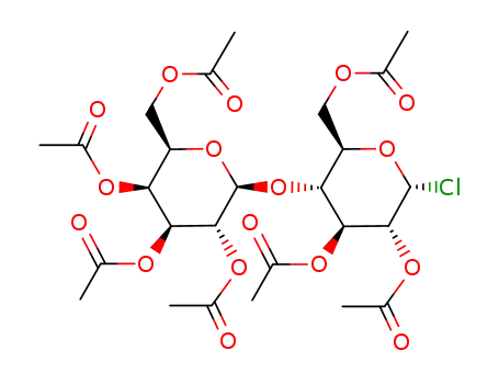 Molecular Structure of 14227-58-8 (2,3,6-tri-O-acetyl-4-O-(2,3,4,6-tetra-O-acetyl-β-D-galactopyranosyl)-α-D-glucopyranosyl chloride)