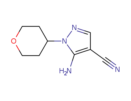 Molecular Structure of 1082745-49-0 (1H-Pyrazole-4-carbonitrile, 5-amino-1-(tetrahydro-2H-pyran-4-yl)-)