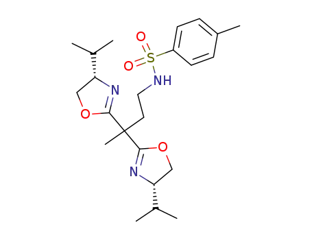 Molecular Structure of 875543-69-4 (Benzenesulfonamide,
N-[3,3-bis[(4S)-4,5-dihydro-4-(1-methylethyl)-2-oxazolyl]butyl]-4-methyl-)