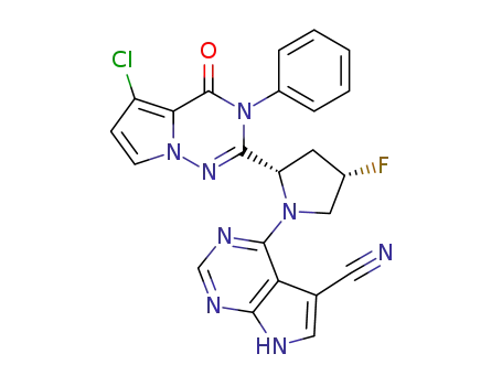 4-((2S,4S)-2-(5-chloro-4-oxo-3-phenyl-3,4-dihydropyrrolo[2,1-f][1,2,4]triazin-2-yl)-4-fluoropyrrolidin-1-yl)-7H-pyrrolo[2,3-d]pyrimidine-5-carbonitrile