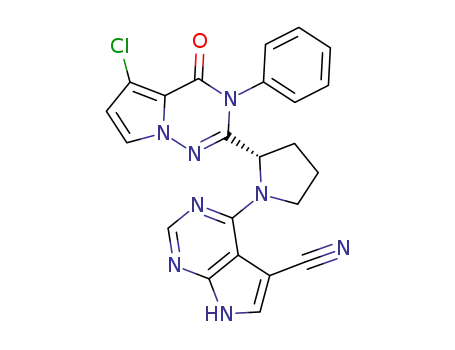 (S)-4-(2-(5-chloro-4-oxo-3-phenyl-3,4-dihydropyrrolo[2,1-f][1,2,4]triazin-2-yl)pyrrolidin-1-yl)-7H-pyrrolo[2,3-d]pyrimidine-5-carbonitrile