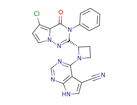 (S)-4-(2-(5-chloro-4-oxo-3-phenyl-3,4-dihydropyrrolo[2,1-f][1,2,4]triazin-2-yl)azetidin-1-yl)-7H-pyrrolo[2,3-d]pyrimidine-5-carbonitrile