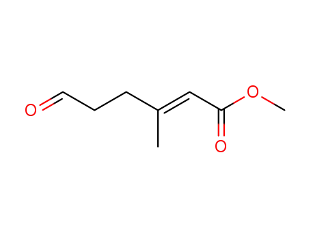 Molecular Structure of 34603-31-1 (2-Hexenoic acid, 3-methyl-6-oxo-, methyl ester, (E)-)