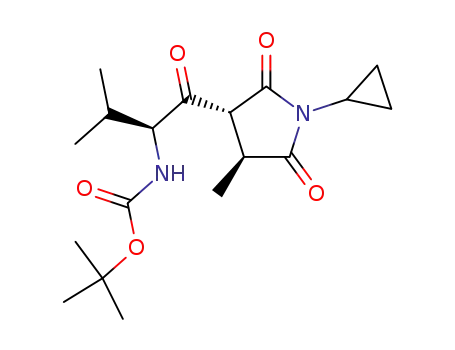 Molecular Structure of 844678-62-2 (Carbamic acid,
[(1S)-1-[[(3R,4S)-1-cyclopropyl-4-methyl-2,5-dioxo-3-pyrrolidinyl]carbon
yl]-2-methylpropyl]-, 1,1-dimethylethyl ester)