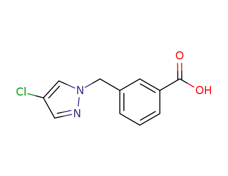 Molecular Structure of 676348-40-6 (3-(4-CHLORO-PYRAZOL-1-YLMETHYL)-BENZOIC ACID)