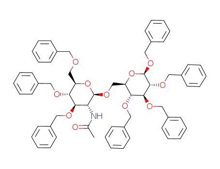 Molecular Structure of 223546-34-7 (benzyl O-(2-acetamio-3,4,6-tri-O-benzyl-2-deoxy-β-D-glucopyranosyl)-(1->6)-2,3,4-tri-O-benzyl-β-D-glucopyranoside)