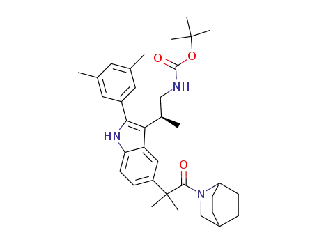 {2-[5-[2-(2-aza-bicyclo[2.2.2]oct-2-yl)-1,1-dimethyl-2-oxo-ethyl]-2-(3,5-dimethyl-phenyl)-1<i>H</i>-indol-3-yl]-propyl}-carbamic acid <i>tert</i>-butyl ester
