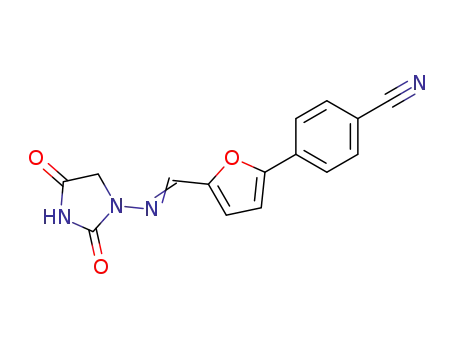 Molecular Structure of 14663-27-5 (p-[5-[N-(2,4-Dioxoimidazolidin-1-yl)formimidoyl]-2-furyl]benzonitrile)