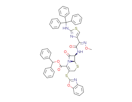 (6R,7R)-3-(Benzooxazol-2-ylsulfanyl)-7-{2-[(Z)-methoxyimino]-2-[2-(trityl-amino)-thiazol-4-yl]-acetylamino}-8-oxo-5-thia-1-aza-bicyclo[4.2.0]oct-2-ene-2-carboxylic acid benzhydryl ester