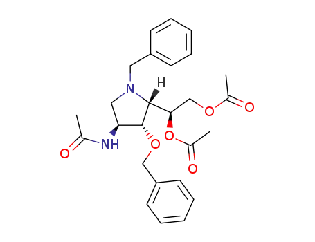 Molecular Structure of 163916-56-1 (Acetamide, N-5-1,2-bis(acetyloxy)ethyl-4-(phenylmethoxy)-1-(phenylmethyl)-3-pyrrolidinyl-, 3S-3.alpha.,4.beta.,5.beta.(R*)-)