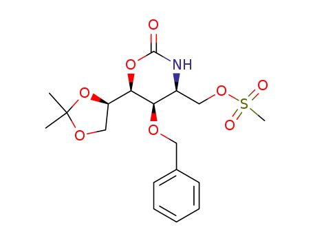 Molecular Structure of 163707-63-9 (2H-1,3-Oxazin-2-one, 6-(2,2-dimethyl-1,3-dioxolan-4-yl)tetrahydro-4-(methylsulfonyl)oxymethyl-5-(phenylmethoxy)-, 4S-4.alpha.,5.alpha.,6.alpha.(S*)-)