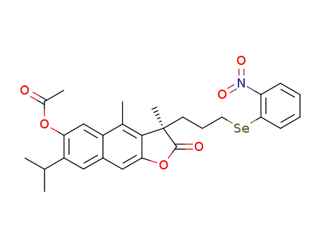 Molecular Structure of 89404-37-5 (Naphtho[2,3-b]furan-2(3H)-one,
6-(acetyloxy)-3,4-dimethyl-7-(1-methylethyl)-3-[3-[(2-nitrophenyl)seleno]
propyl]-, (R)-)