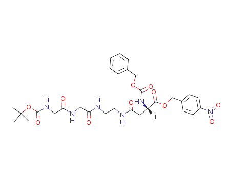 Molecular Structure of 90013-32-4 (Glycinamide,
N-[(1,1-dimethylethoxy)carbonyl]glycyl-N-[2-[[4-[(4-nitrophenyl)methoxy]-
1,4-dioxo-3-[[(phenylmethoxy)carbonyl]amino]butyl]amino]ethyl]-, (S)-)