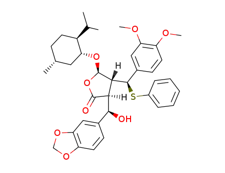 (-)-(3S,4R,5R,6R,7S)-3-(3',4'-methylenedioxy-α-hydroxybenzyl)-4-<3'',4''-dimethoxy-α-(phenylthio)benzyl>-5-(1-menthyloxy)butyrolactone