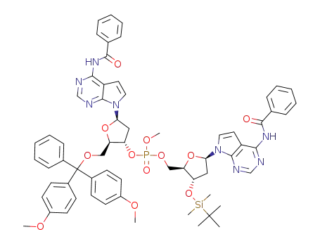 Molecular Structure of 103078-57-5 (N<sup>4</sup>-benzoyl-5'-O-(4,4'-dimethoxytrityl)-P-methyl-2'-desoxytubercidylyl(3'->5')-N<sup>4</sup>-benzoyl-3'-O-(tert-butylmethylsilyl)-2'-desoxytubercidin)