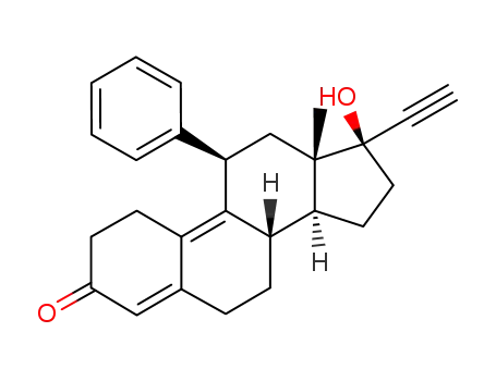 Molecular Structure of 67983-74-8 (19-Norpregna-4,9-dien-20-yn-3-one,17-hydroxy-11-phenyl-, (11b,17a)- (9CI))